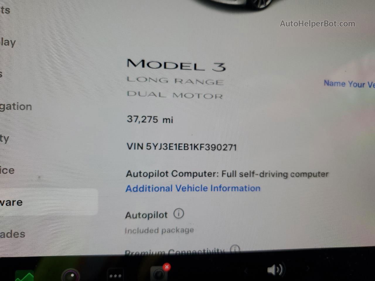 2019 Tesla Model 3  Белый vin: 5YJ3E1EB1KF390271