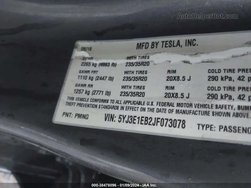 2018 Tesla Model 3 Long Range/performance Black vin: 5YJ3E1EB2JF073078