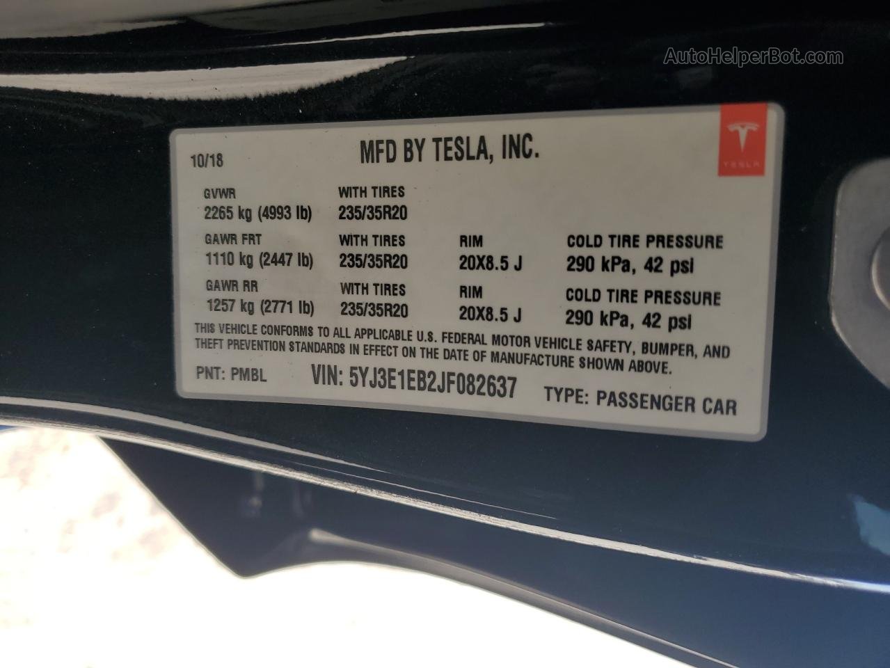 2018 Tesla Model 3 Black vin: 5YJ3E1EB2JF082637