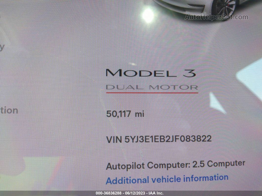 2018 Tesla Model 3 Long Range Белый vin: 5YJ3E1EB2JF083822