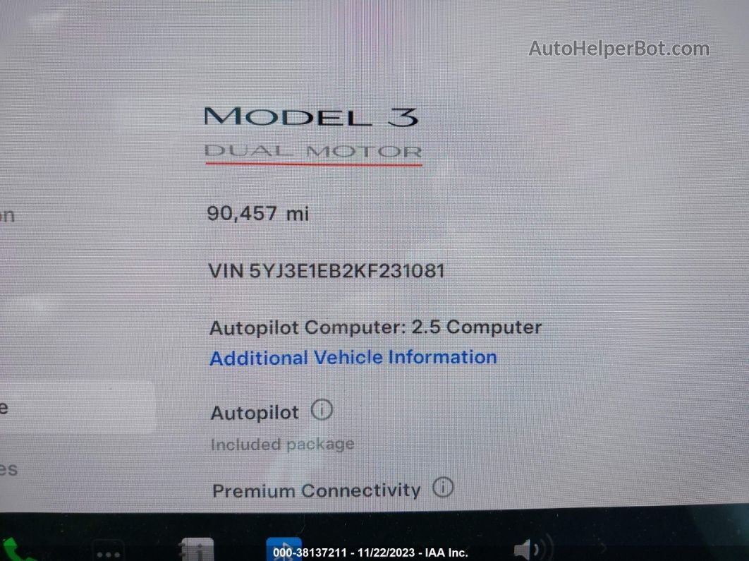 2019 Tesla Model 3 Performance/long Range Синий vin: 5YJ3E1EB2KF231081