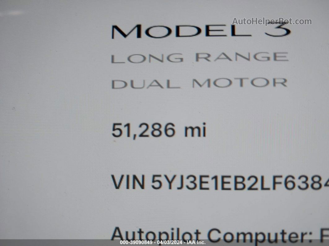 2020 Tesla Model 3 Long Range Dual Motor All-wheel Drive Белый vin: 5YJ3E1EB2LF638447