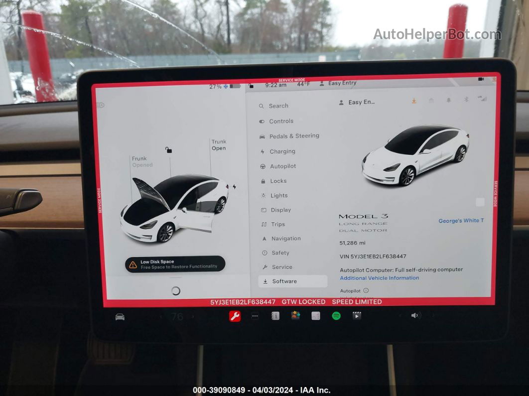 2020 Tesla Model 3 Long Range Dual Motor All-wheel Drive Белый vin: 5YJ3E1EB2LF638447