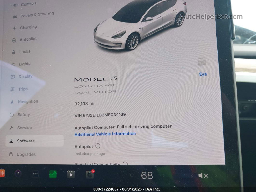 2021 Tesla Model 3 Long Range White vin: 5YJ3E1EB2MF034169