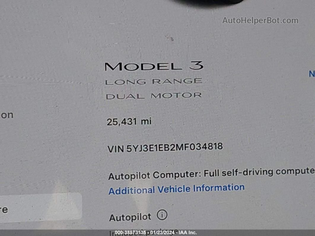 2021 Tesla Model 3 Long Range Dual Motor All-wheel Drive Gray vin: 5YJ3E1EB2MF034818
