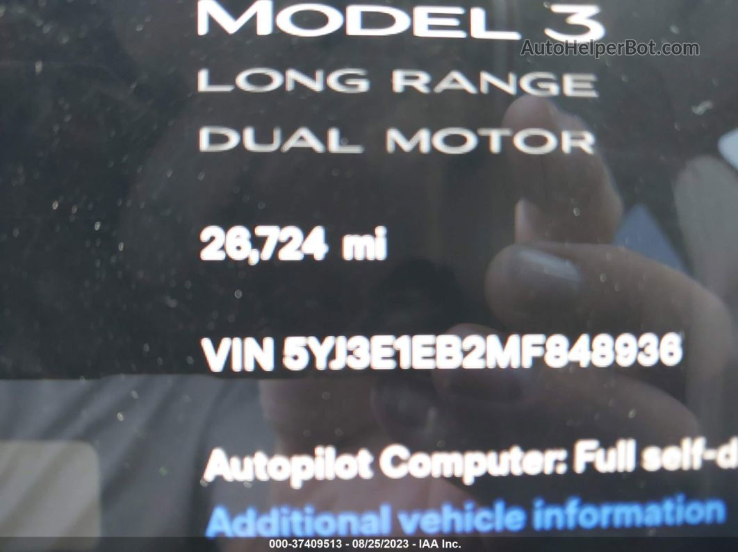 2021 Tesla Model 3 Long Range Black vin: 5YJ3E1EB2MF848936