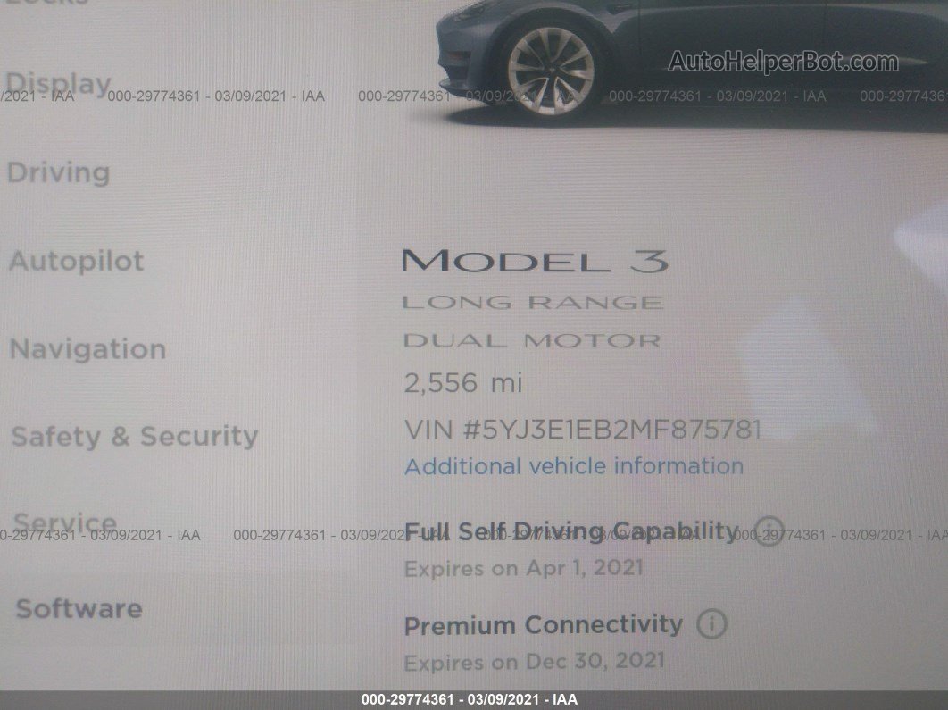 2021 Tesla Model 3 Long Range Gray vin: 5YJ3E1EB2MF875781