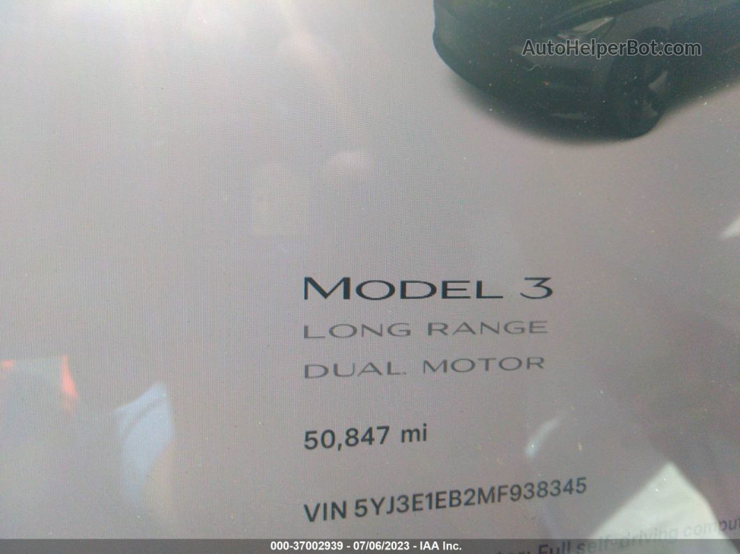 2021 Tesla Model 3 Long Range Black vin: 5YJ3E1EB2MF938345