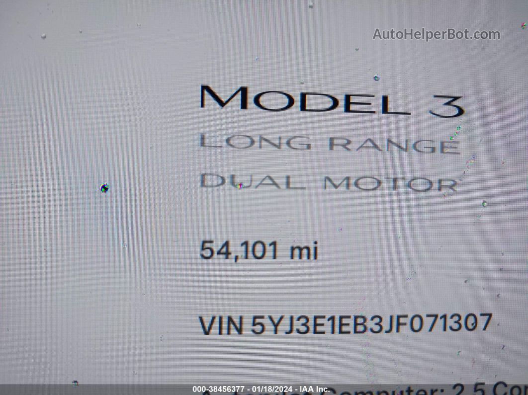 2018 Tesla Model 3 Long Range/performance Черный vin: 5YJ3E1EB3JF071307