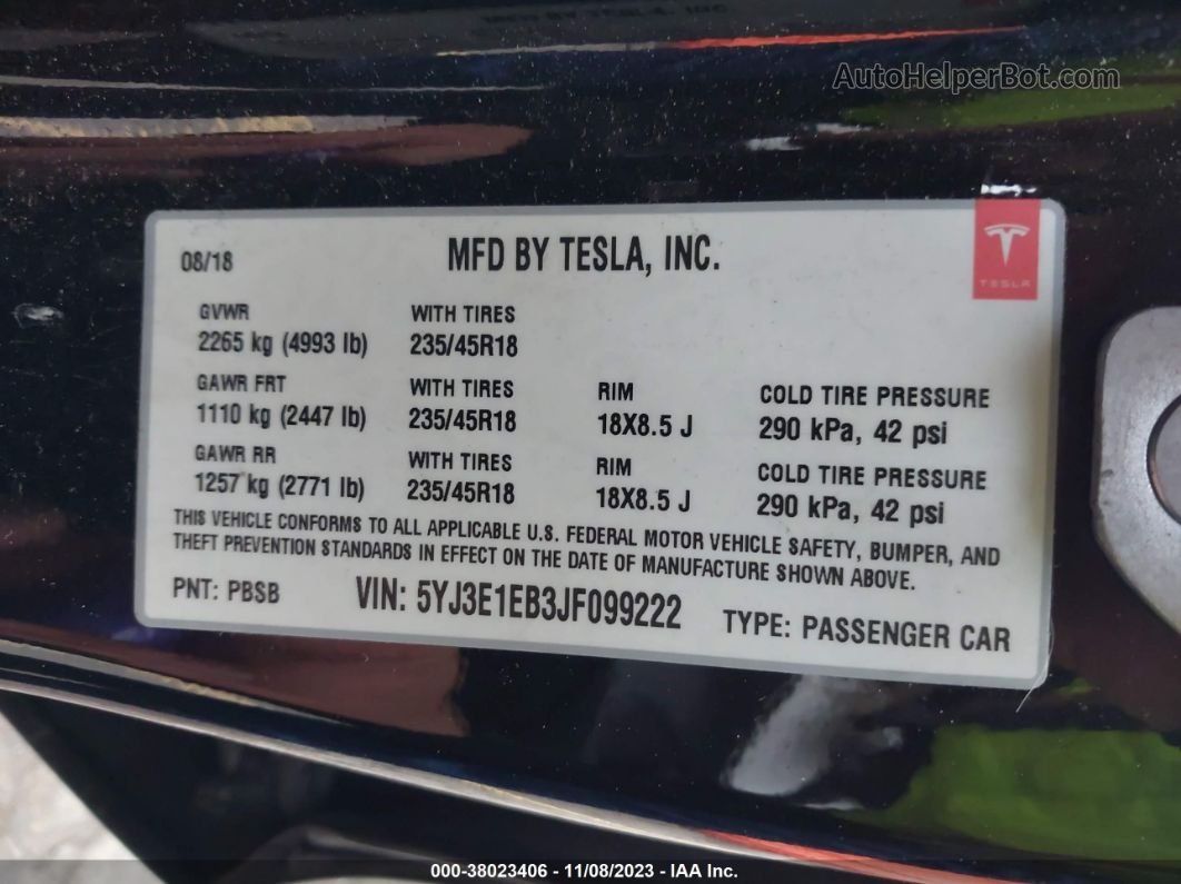 2018 Tesla Model 3 Performance/long Range Черный vin: 5YJ3E1EB3JF099222