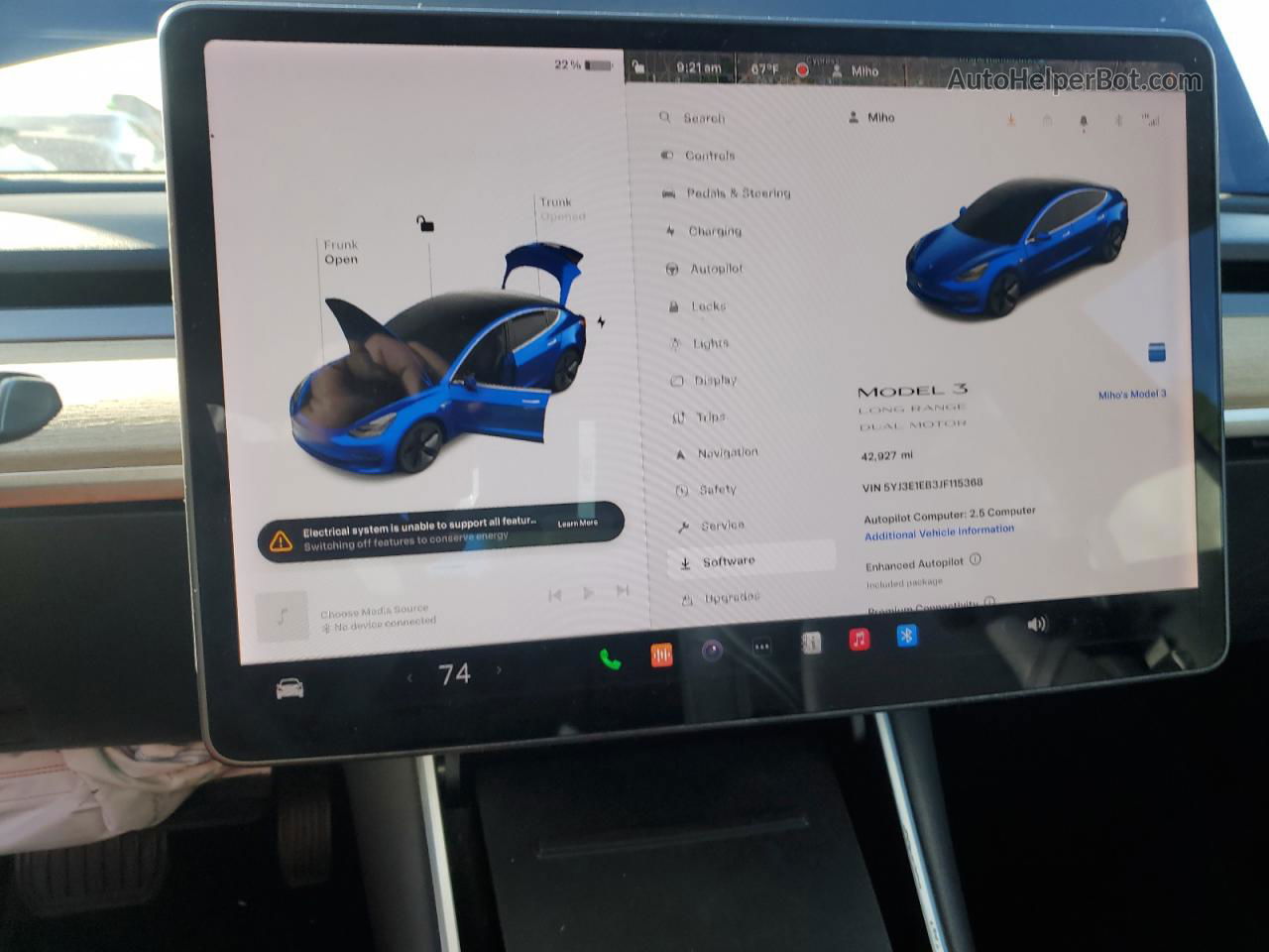 2018 Tesla Model 3  Blue vin: 5YJ3E1EB3JF115368