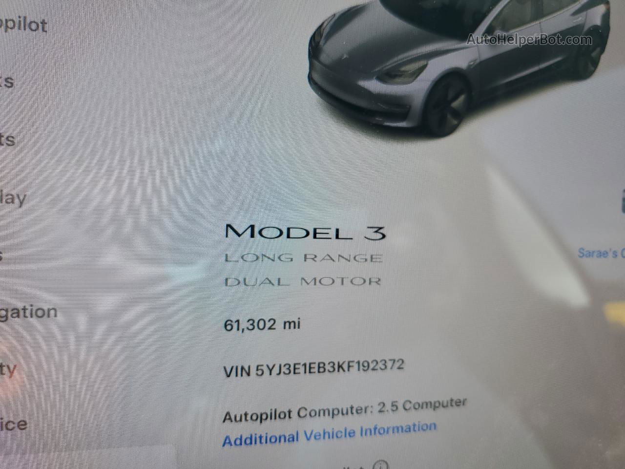 2019 Tesla Model 3  Gray vin: 5YJ3E1EB3KF192372