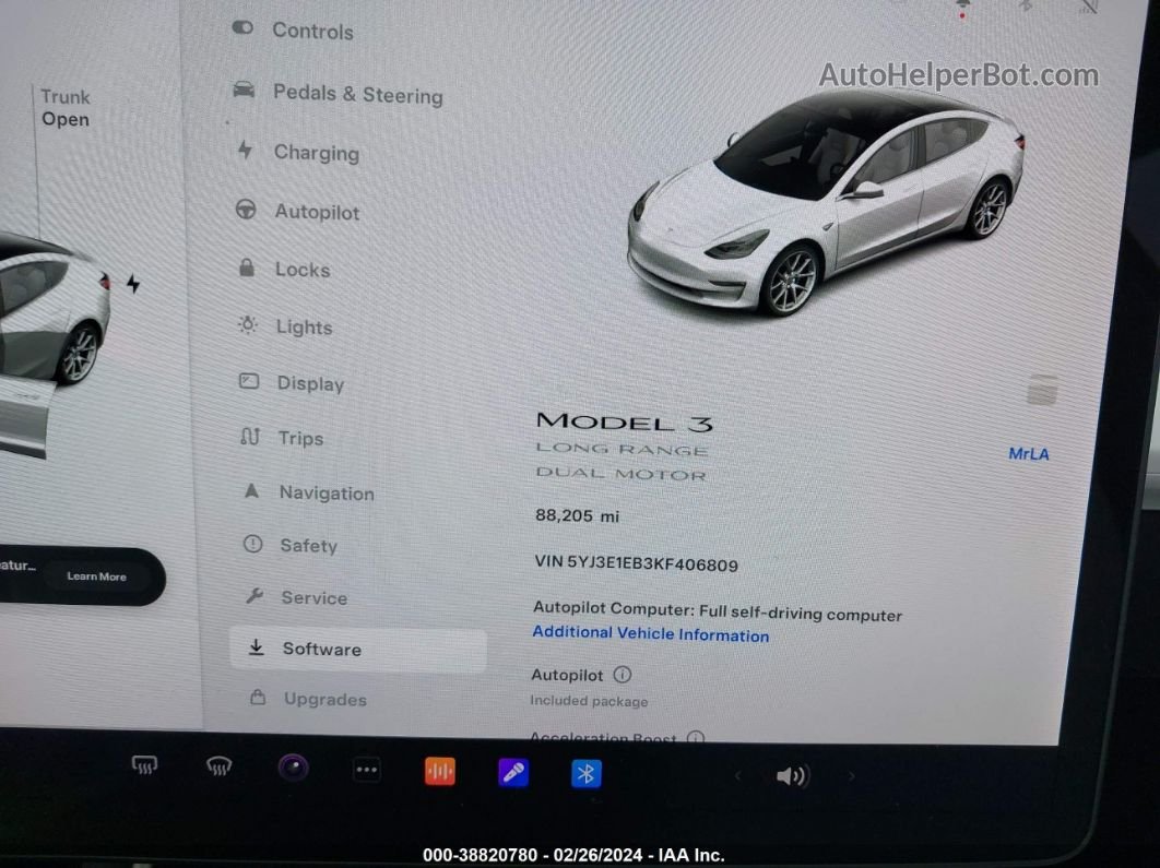 2019 Tesla Model 3 Long Range/performance White vin: 5YJ3E1EB3KF406809