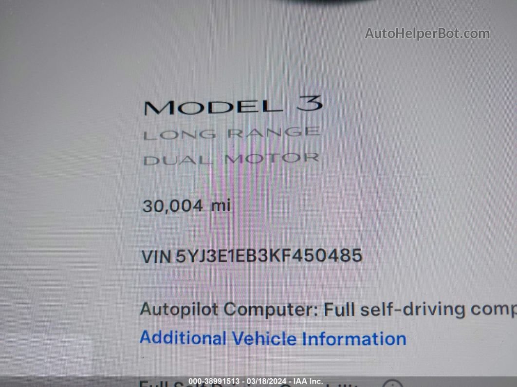 2019 Tesla Model 3 Long Range/performance Red vin: 5YJ3E1EB3KF450485