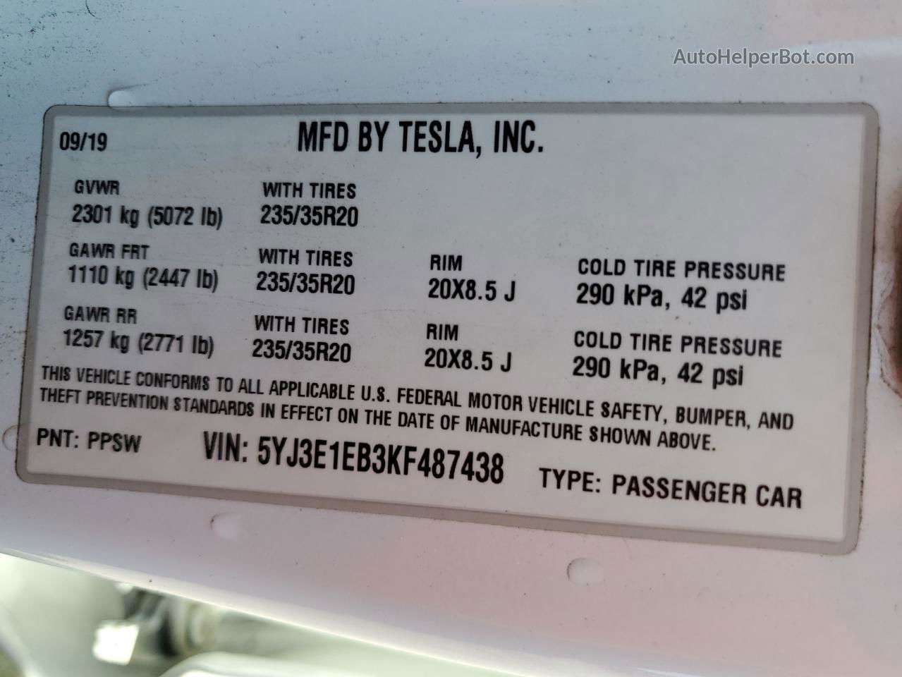 2019 Tesla Model 3  Two Tone vin: 5YJ3E1EB3KF487438