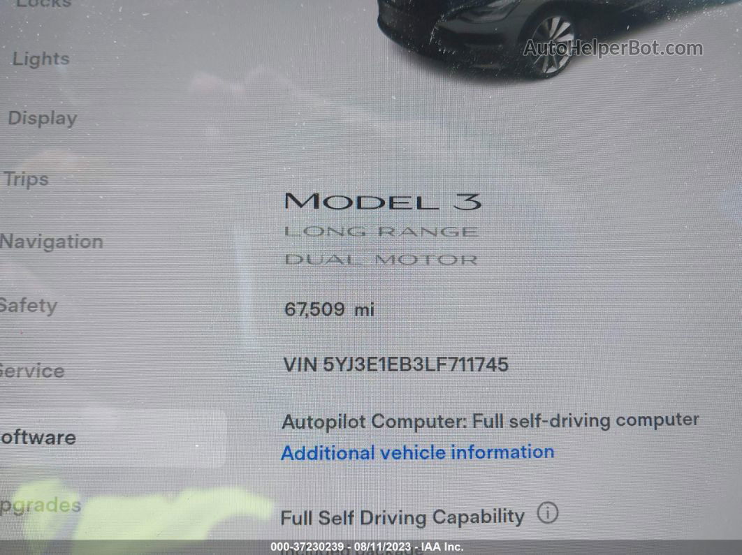 2020 Tesla Model 3 Long Range Black vin: 5YJ3E1EB3LF711745