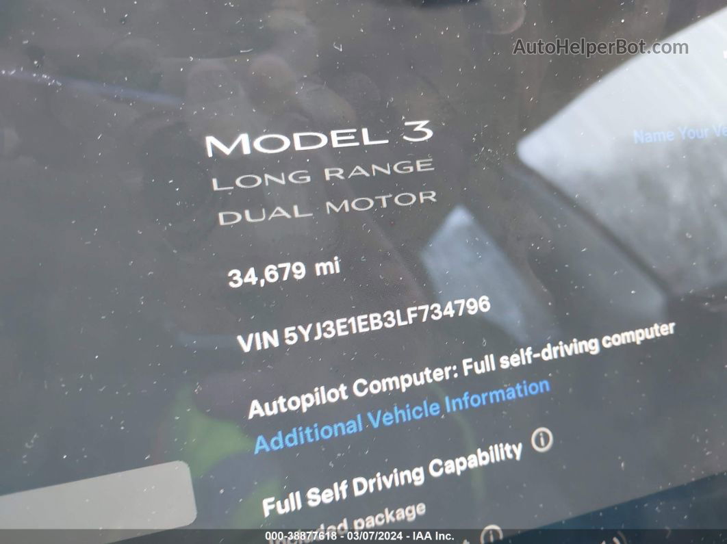 2020 Tesla Model 3 Long Range Dual Motor All-wheel Drive Черный vin: 5YJ3E1EB3LF734796