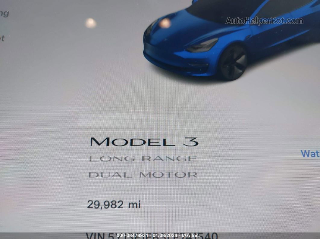 2020 Tesla Model 3 Long Range Dual Motor All-wheel Drive Синий vin: 5YJ3E1EB3LF741540