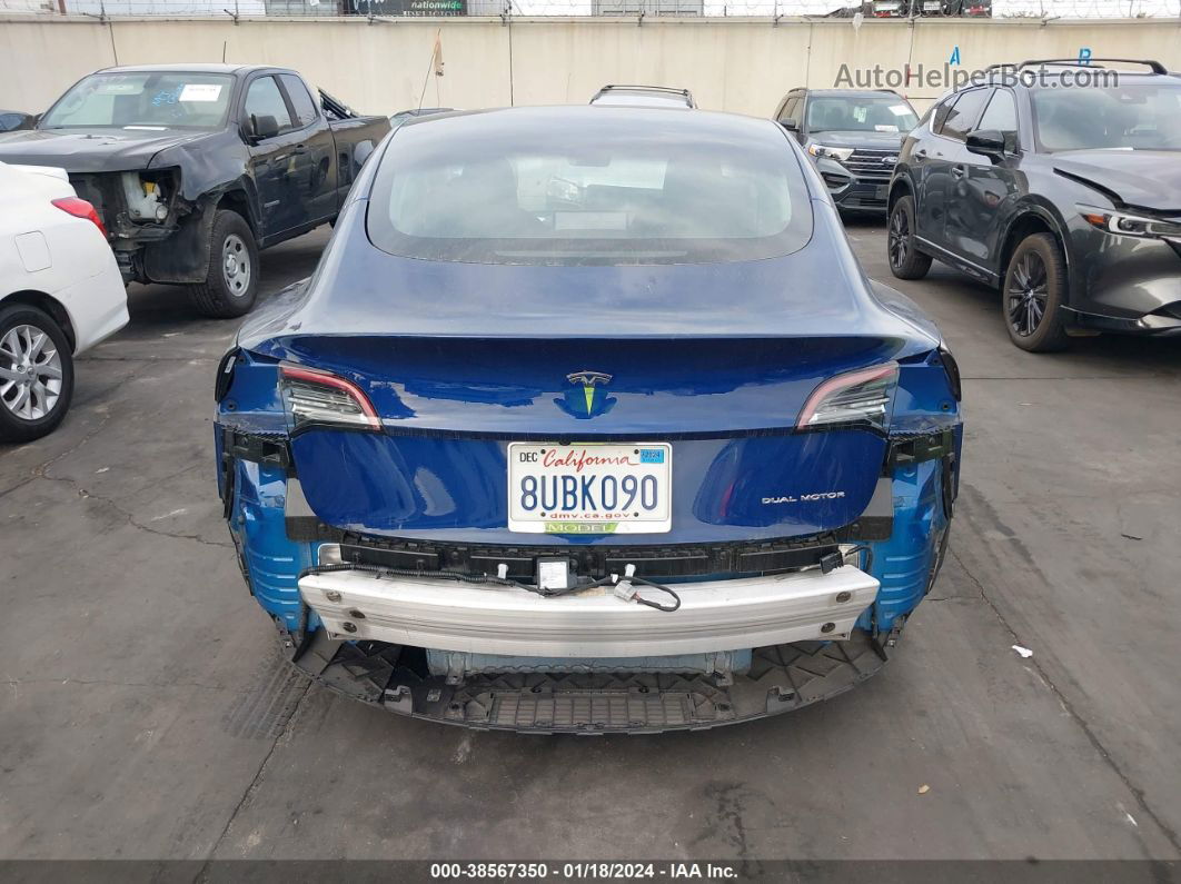 2021 Tesla Model 3 Long Range Dual Motor All-wheel Drive Blue vin: 5YJ3E1EB3MF868497