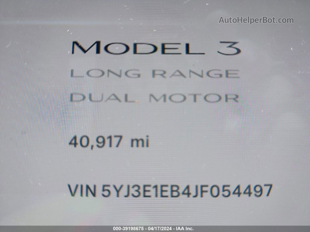 2018 Tesla Model 3 Long Range/performance Red vin: 5YJ3E1EB4JF054497