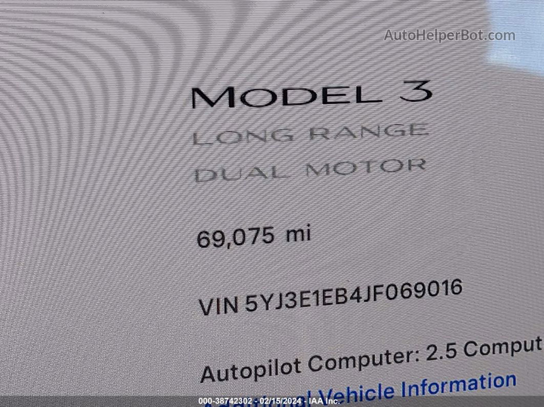 2018 Tesla Model 3 Long Range/performance Gray vin: 5YJ3E1EB4JF069016