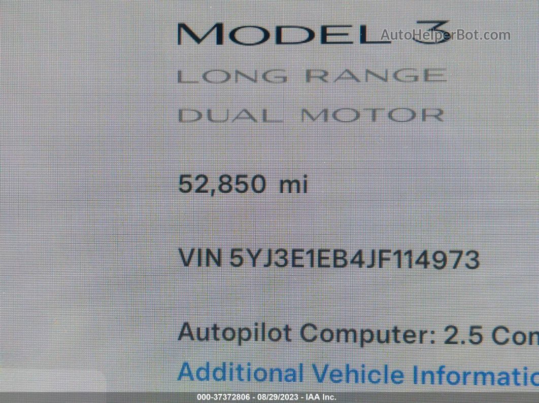 2018 Tesla Model 3 Long Range Blue vin: 5YJ3E1EB4JF114973