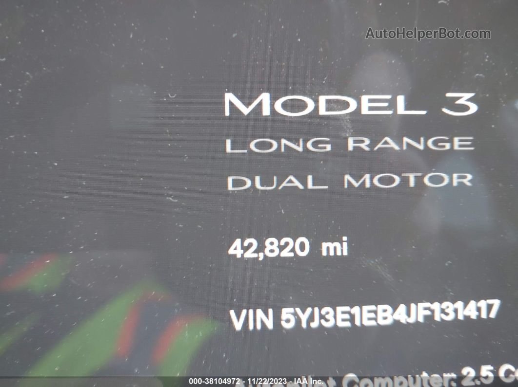 2018 Tesla Model 3 Performance/long Range White vin: 5YJ3E1EB4JF131417