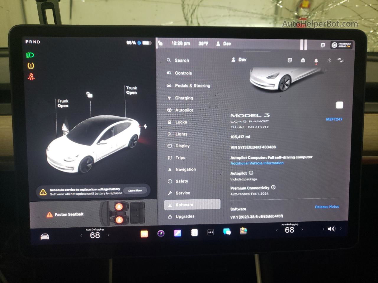 2019 Tesla Model 3  White vin: 5YJ3E1EB4KF433436