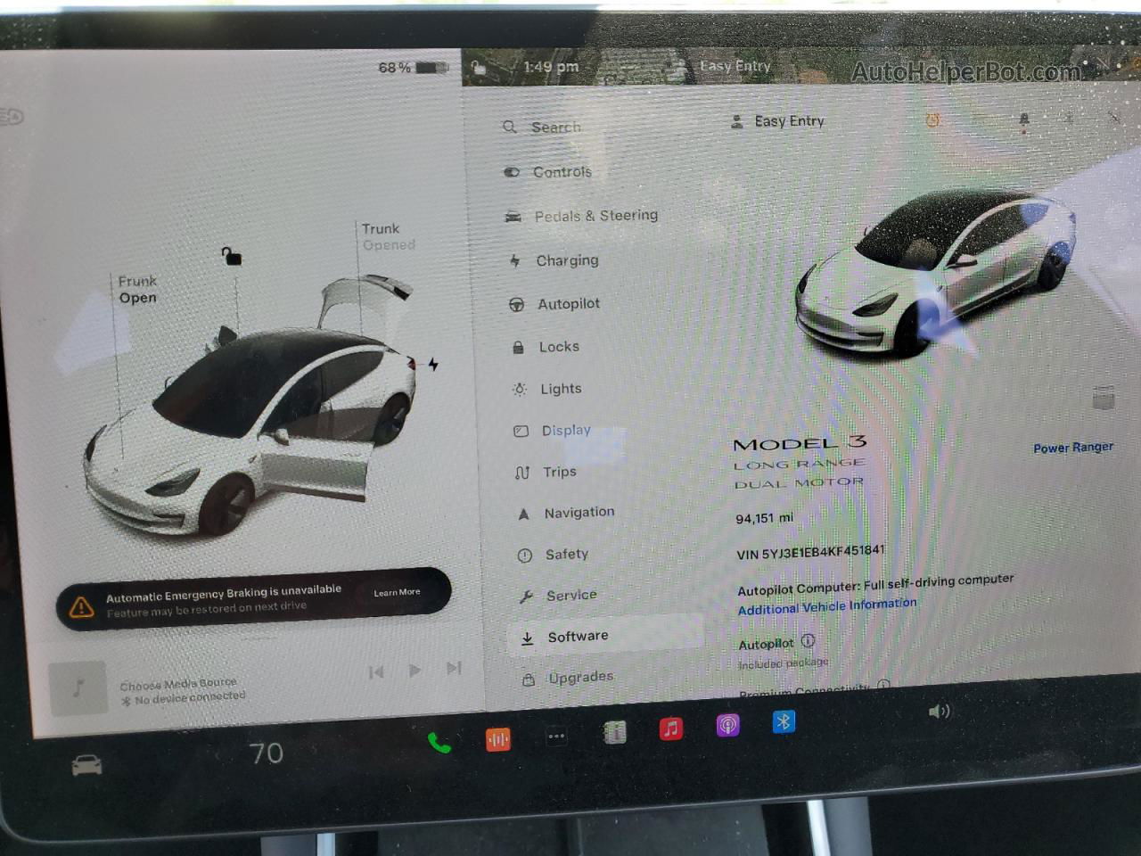 2019 Tesla Model 3  White vin: 5YJ3E1EB4KF451841