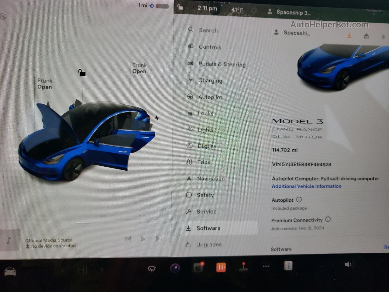 2019 Tesla Model 3  Синий vin: 5YJ3E1EB4KF464928
