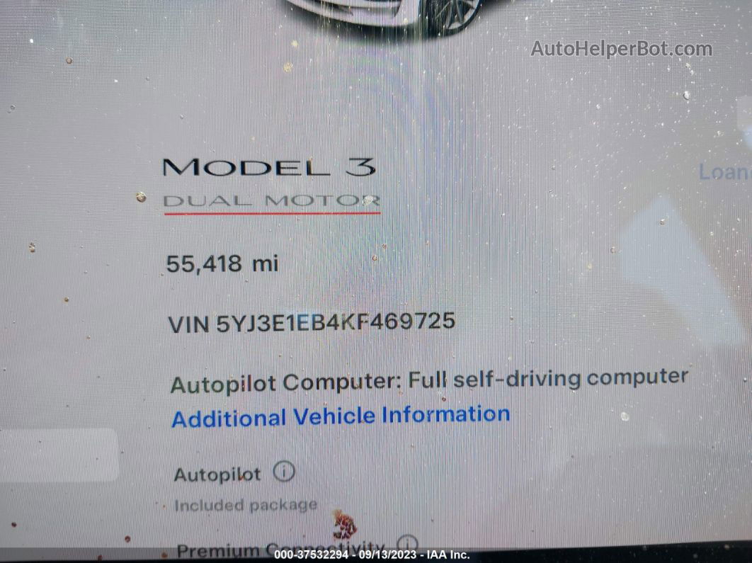 2019 Tesla Model 3 Long Range/performance Белый vin: 5YJ3E1EB4KF469725