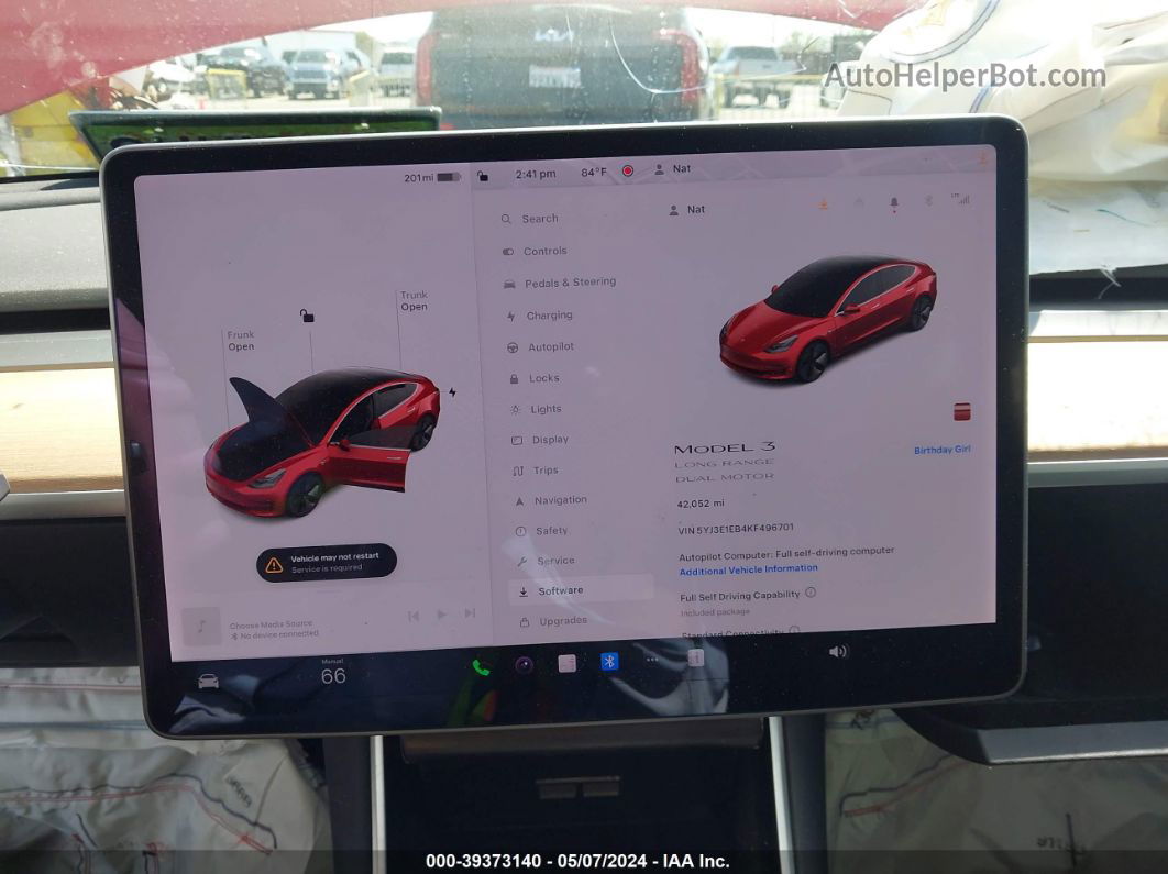 2019 Tesla Model 3 Long Range/performance Red vin: 5YJ3E1EB4KF496701