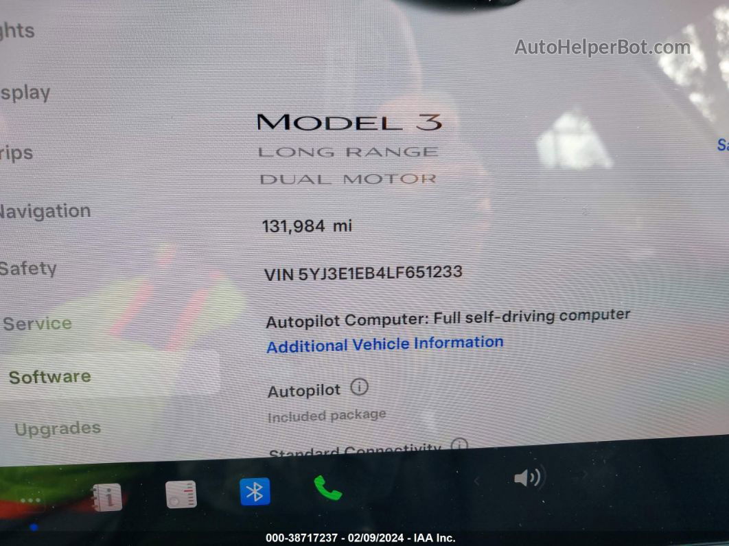 2020 Tesla Model 3 Long Range Dual Motor All-wheel Drive White vin: 5YJ3E1EB4LF651233