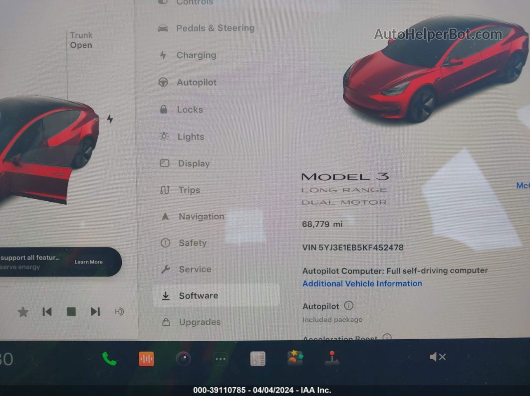2019 Tesla Model 3 Long Range/performance Красный vin: 5YJ3E1EB5KF452478