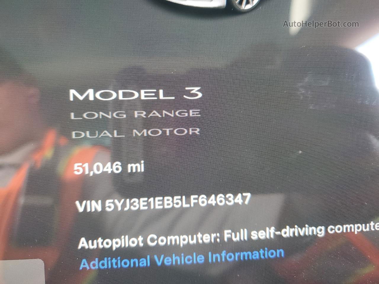 2020 Tesla Model 3  White vin: 5YJ3E1EB5LF646347