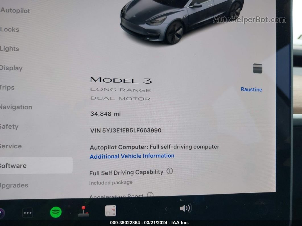 2020 Tesla Model 3 Long Range Dual Motor All-wheel Drive Gray vin: 5YJ3E1EB5LF663990