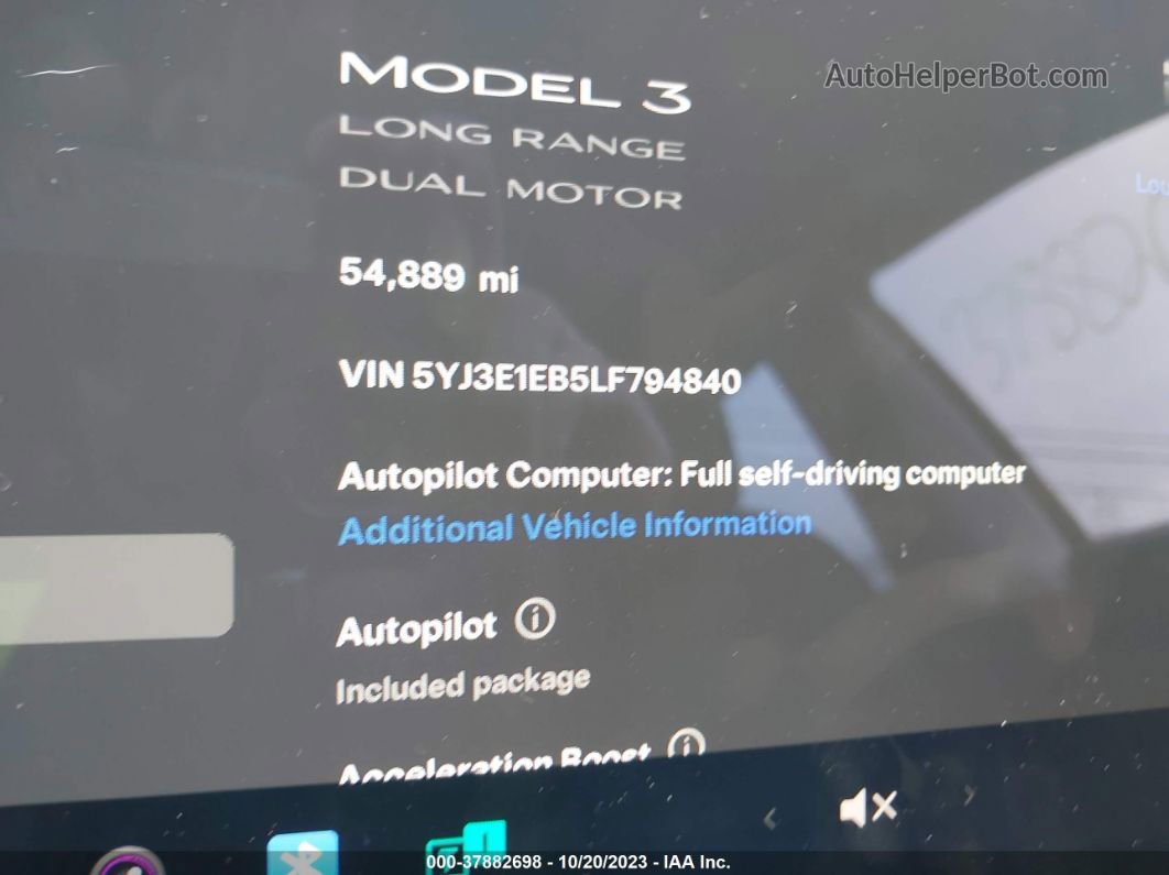 2020 Tesla Model 3 Long Range Dual Motor All-wheel Drive Серый vin: 5YJ3E1EB5LF794840