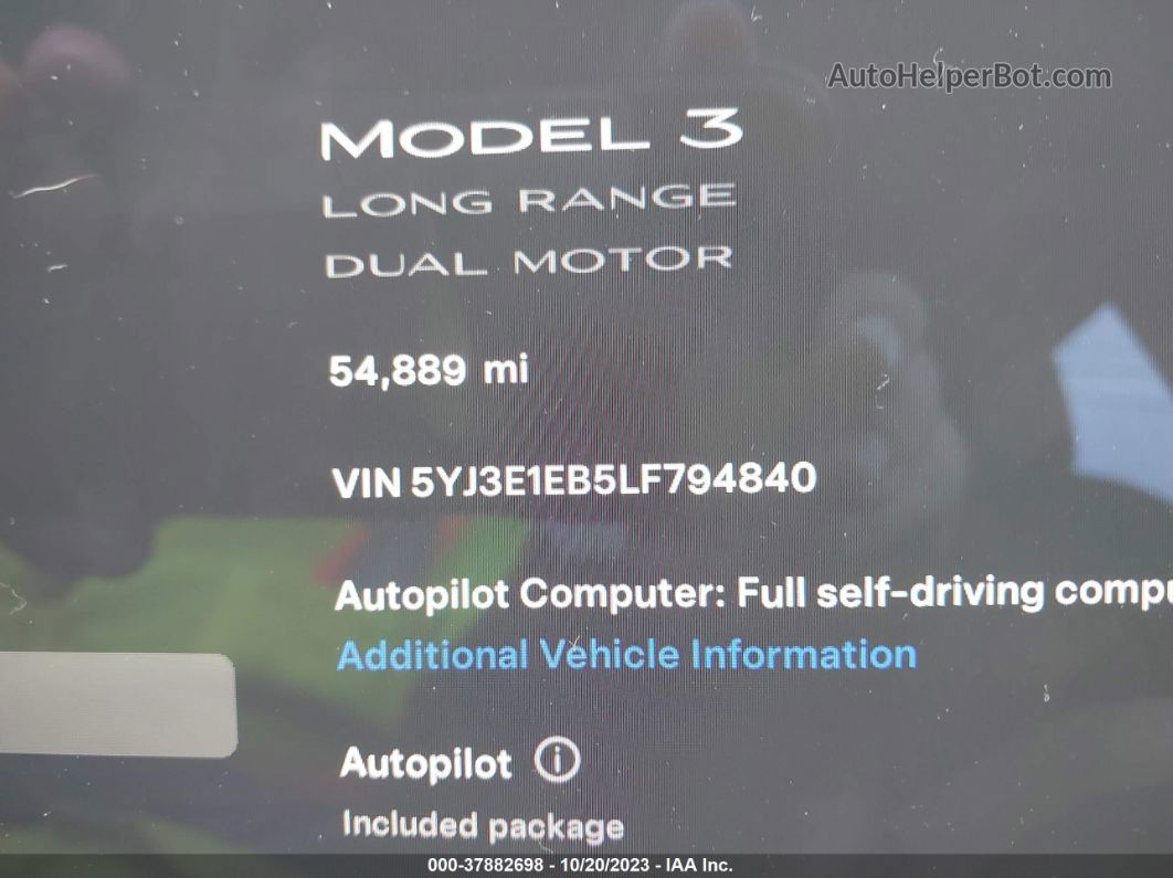 2020 Tesla Model 3 Long Range Dual Motor All-wheel Drive Серый vin: 5YJ3E1EB5LF794840