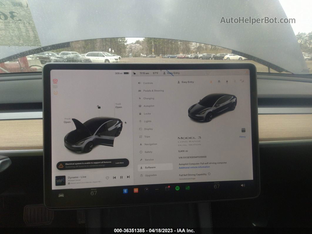 2021 Tesla Model 3 Long Range Серый vin: 5YJ3E1EB5MF035655