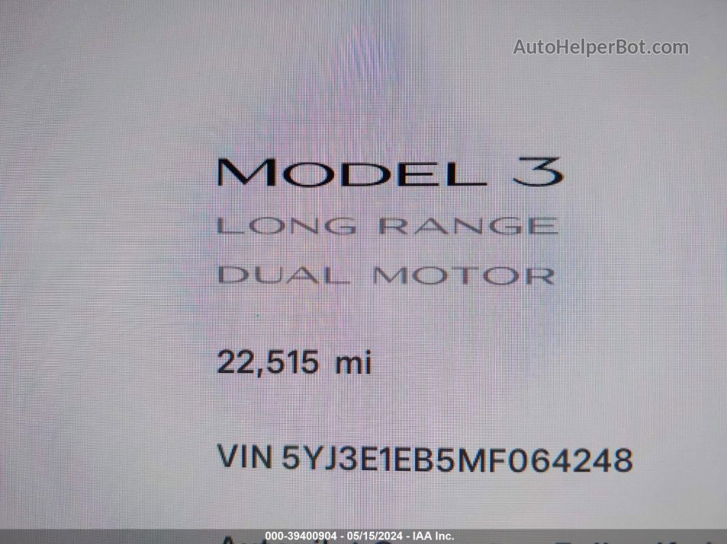 2021 Tesla Model 3 Long Range Dual Motor All-wheel Drive Белый vin: 5YJ3E1EB5MF064248