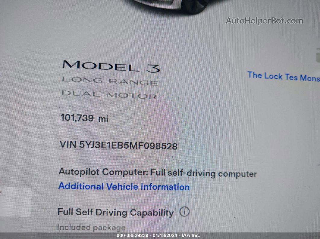 2021 Tesla Model 3 Long Range Dual Motor All-wheel Drive Белый vin: 5YJ3E1EB5MF098528