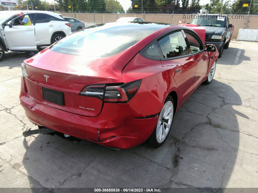 2021 Tesla Model 3 Long Range Red vin: 5YJ3E1EB5MF927405