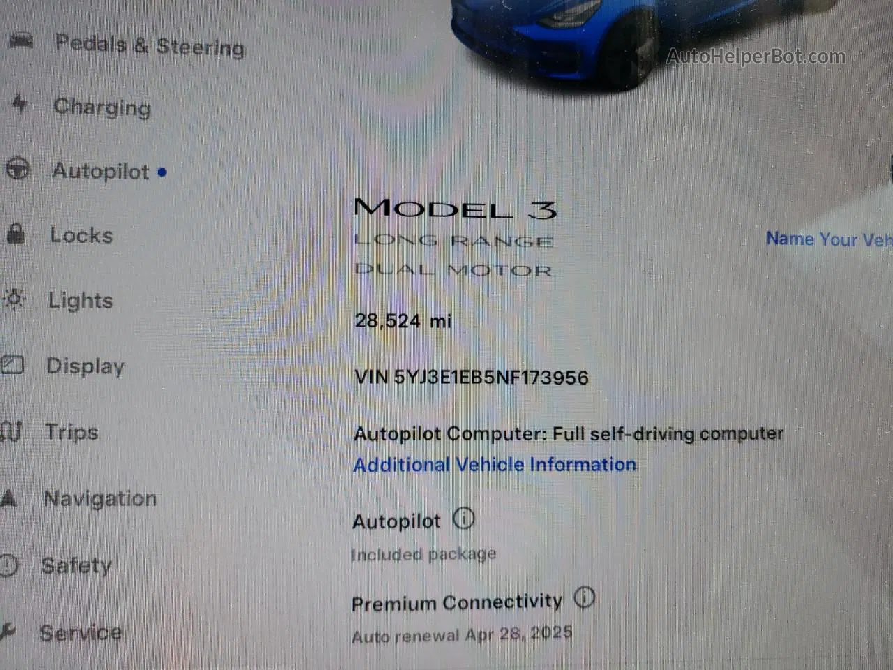 2022 Tesla Model 3  Blue vin: 5YJ3E1EB5NF173956