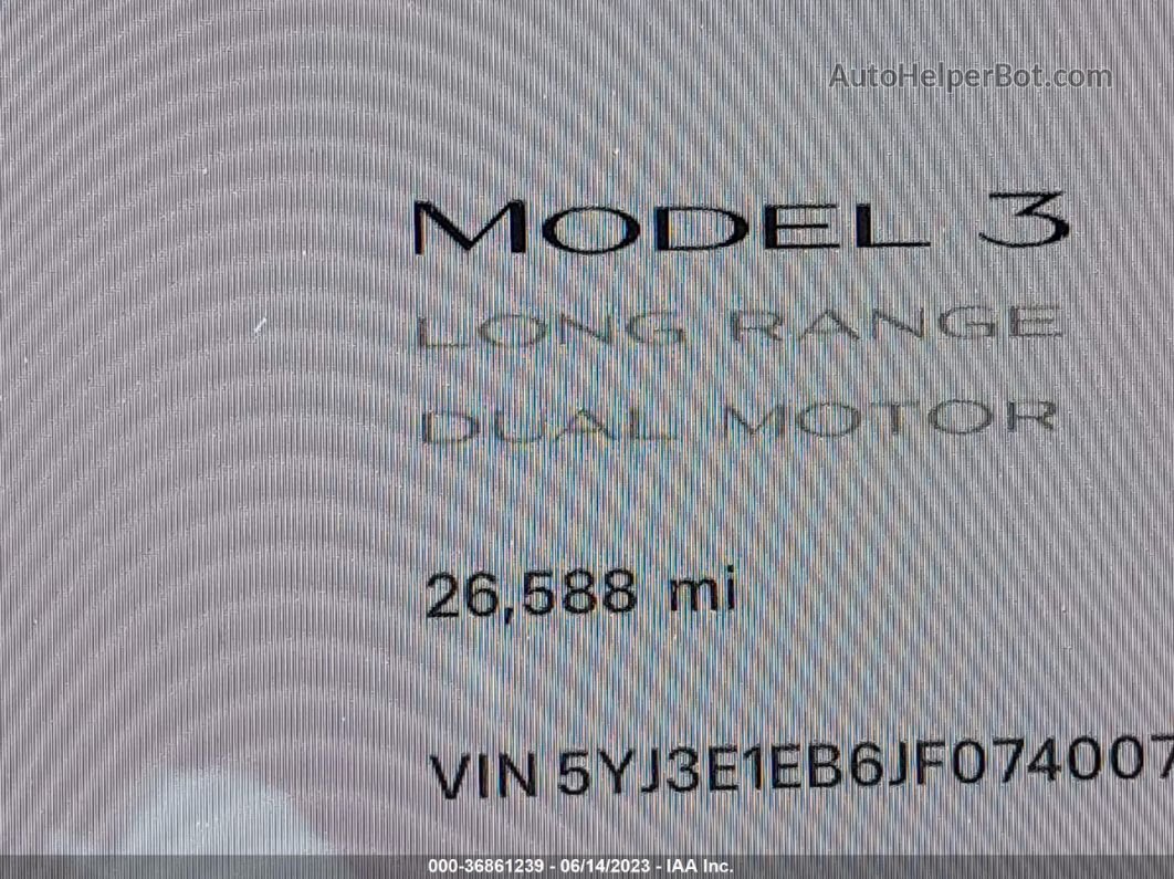 2018 Tesla Model 3 Long Range Silver vin: 5YJ3E1EB6JF074007
