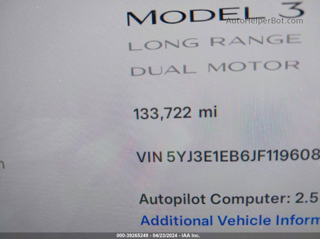 2018 Tesla Model 3 Long Range/performance Gray vin: 5YJ3E1EB6JF119608