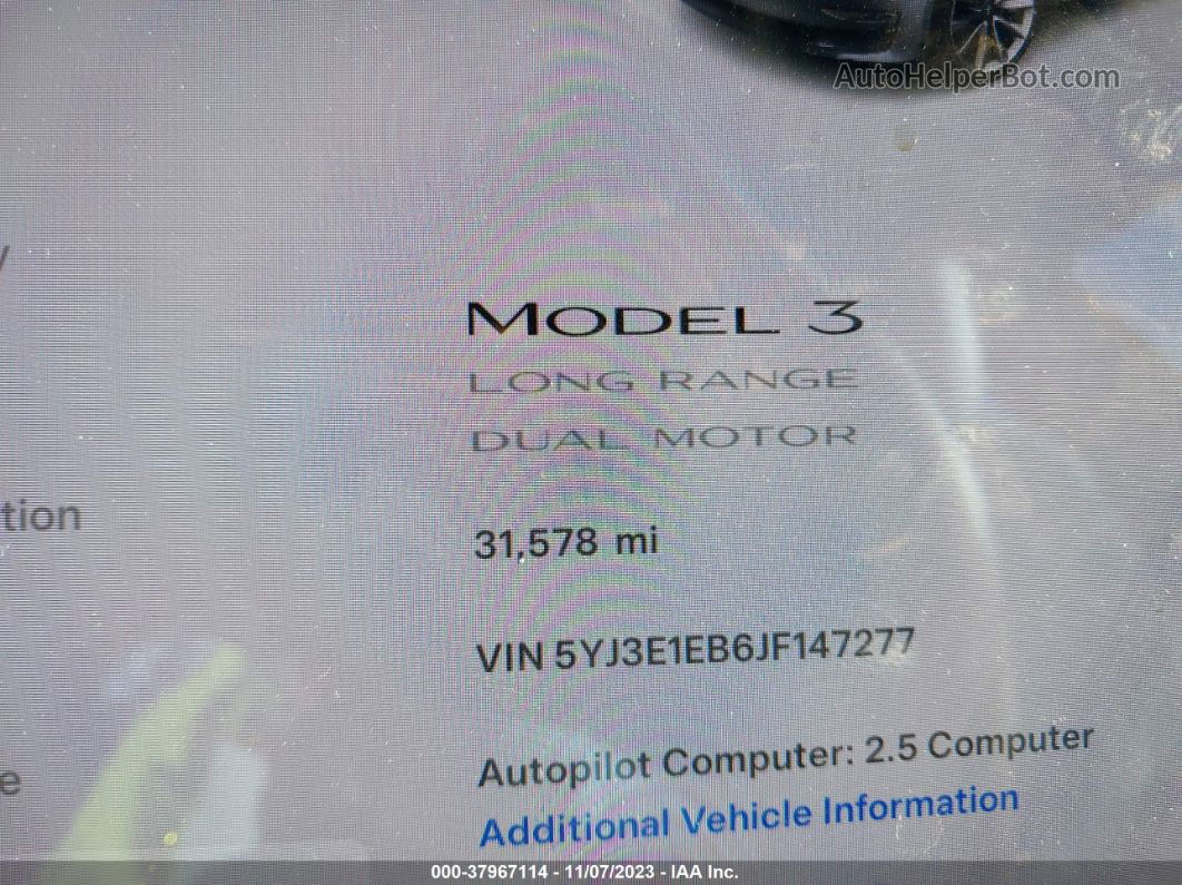 2018 Tesla Model 3 Performance/long Range Gray vin: 5YJ3E1EB6JF147277