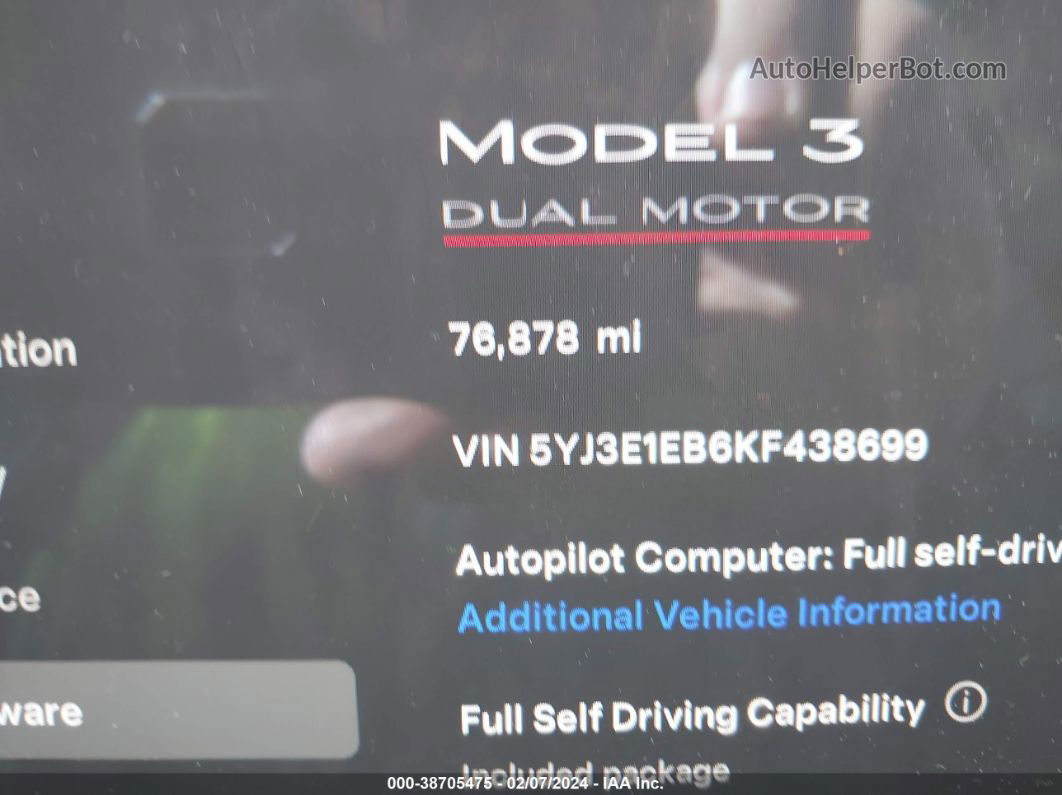 2019 Tesla Model 3 Long Range/performance Gray vin: 5YJ3E1EB6KF438699