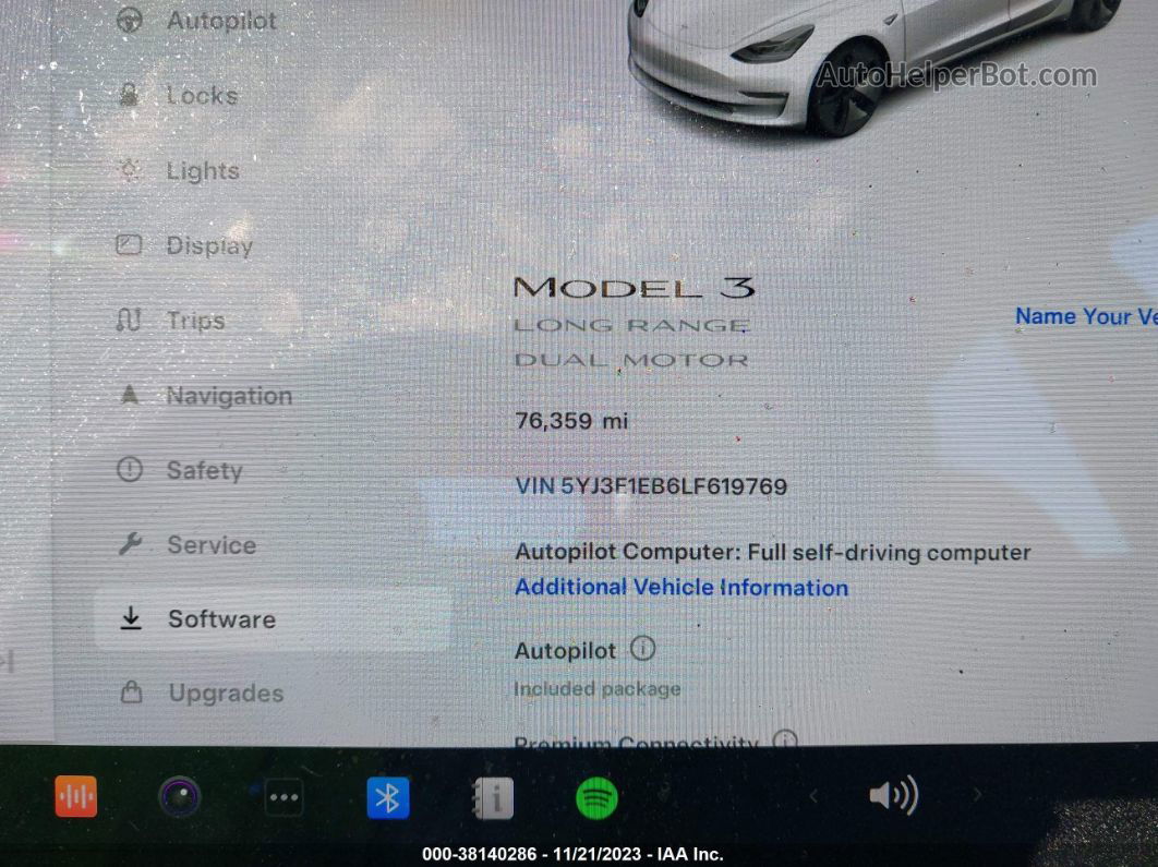 2020 Tesla Model 3 Long Range Dual Motor All-wheel Drive White vin: 5YJ3E1EB6LF619769