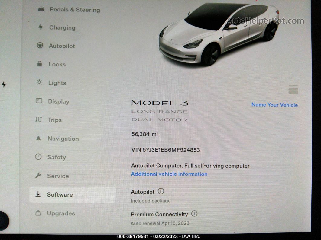 2021 Tesla Model 3 Long Range Dual Motor All-wheel Drive White vin: 5YJ3E1EB6MF924853