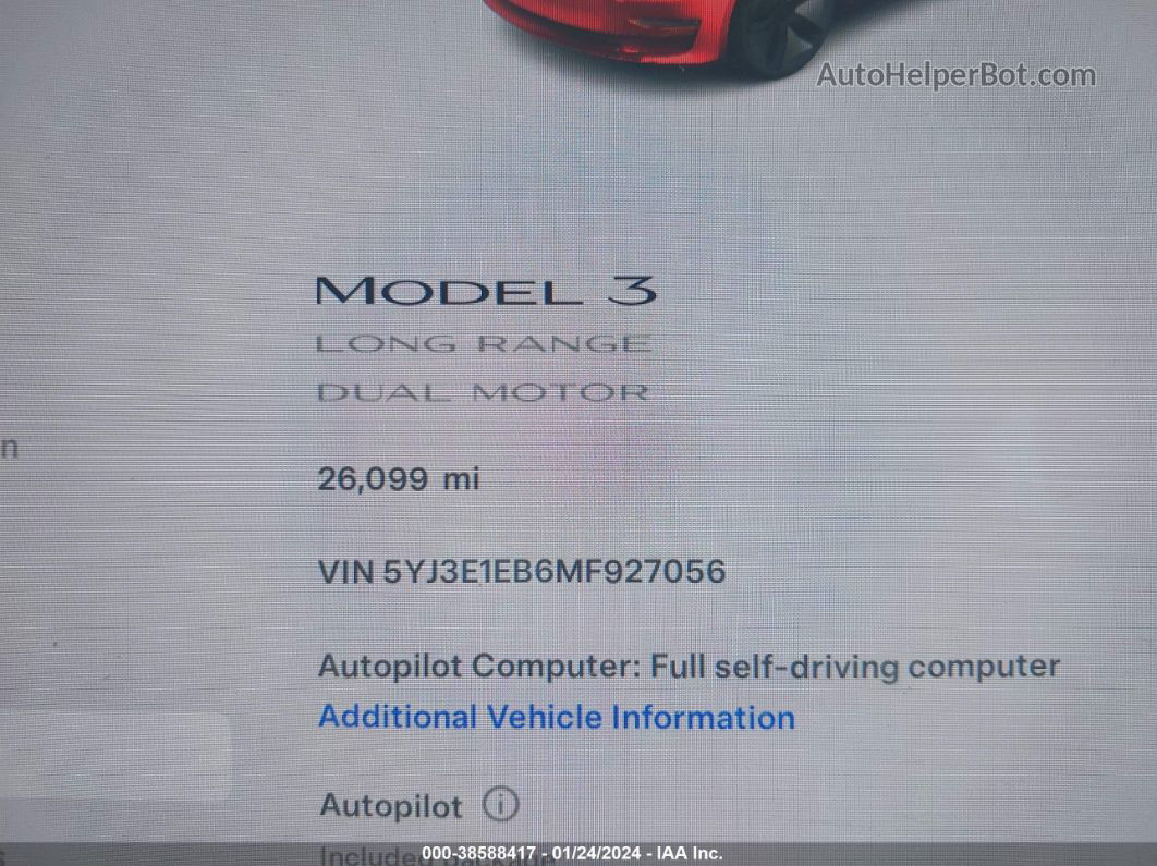 2021 Tesla Model 3 Long Range Dual Motor All-wheel Drive Red vin: 5YJ3E1EB6MF927056